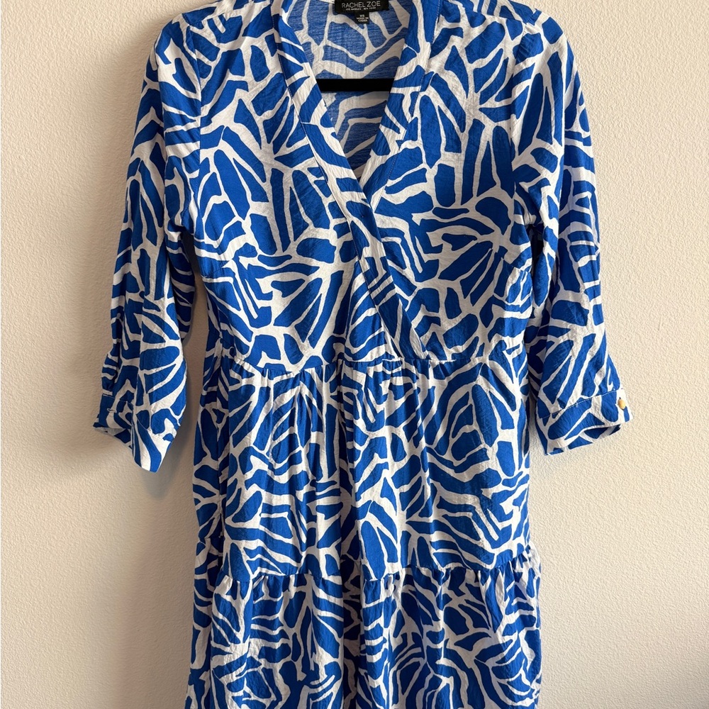 Rachel Zoe Blue and White Abstract Long Sleeve Mini Dress